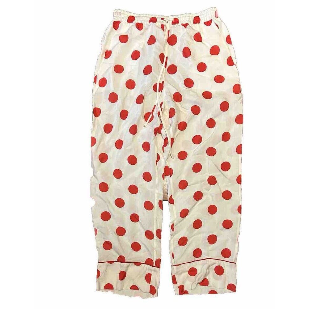 Alcacuz Pants  Wide Leg Drawstring Red Polka Dot Lounge Viscose Size P Brazil‎